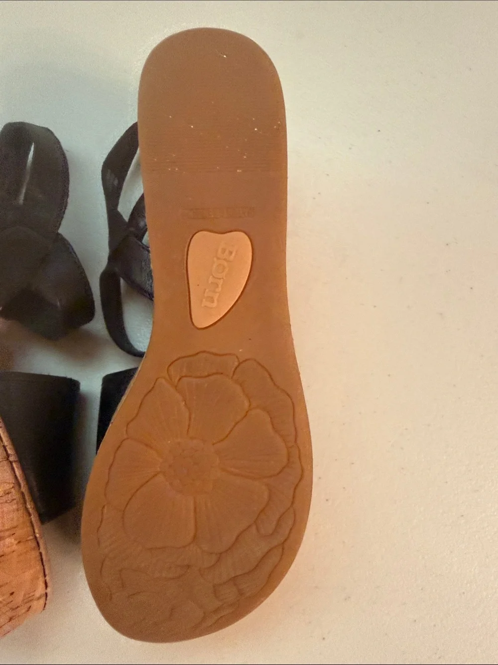 Born Black Leather Slingback Wedge cork platform Sandals size 9